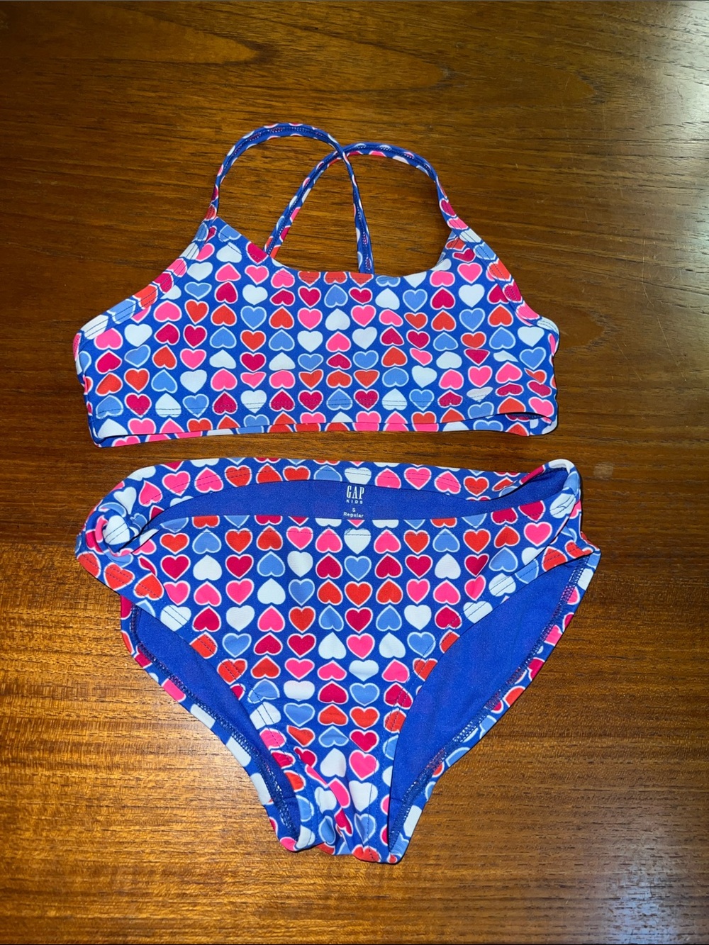 GAP Girls Blue Bikini Set with Red, Pink & White Hearts